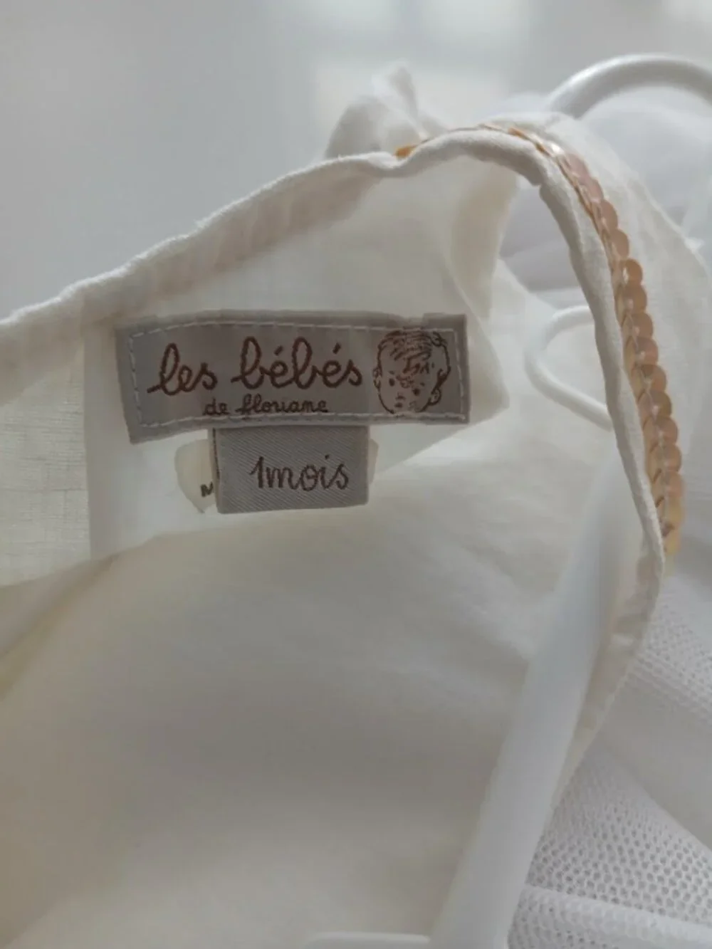 Lovely Linen and Tuille Baby Party Dress with Sequin Detail - Newborn - FRANCE